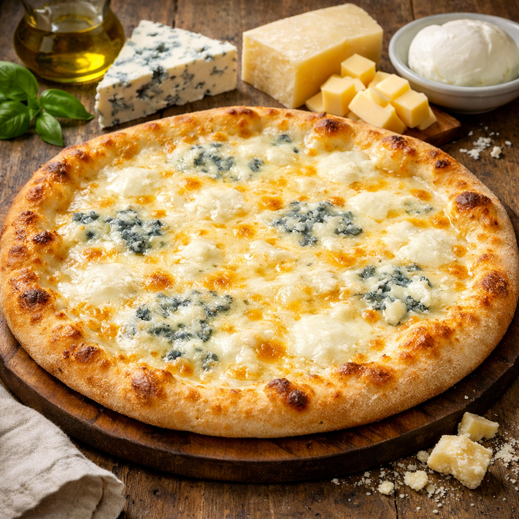 
          A timeless Italian classic with the perfect balance of salty, tangy, and creamy cheeses on a crispy thin crust.
        